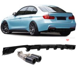 Diffuser and twin tailpipes kit for BMW 3 Series 2011-2019 - Black