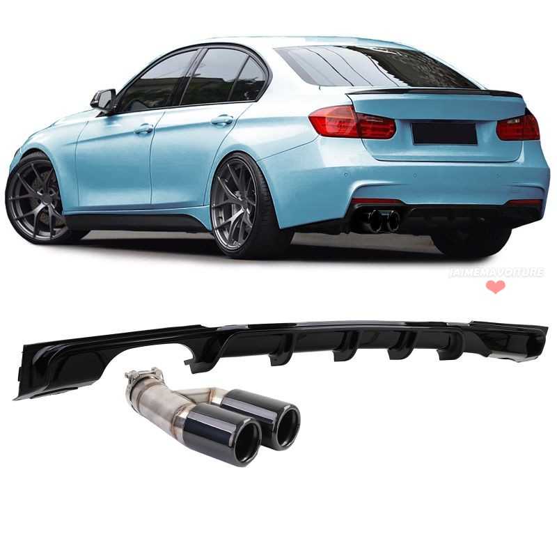 Kit difusor y doble salida de escape para BMW Serie 3 2011-2019 - Negro