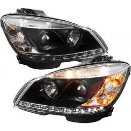 Feux avants noir led Mercedes classe C W204