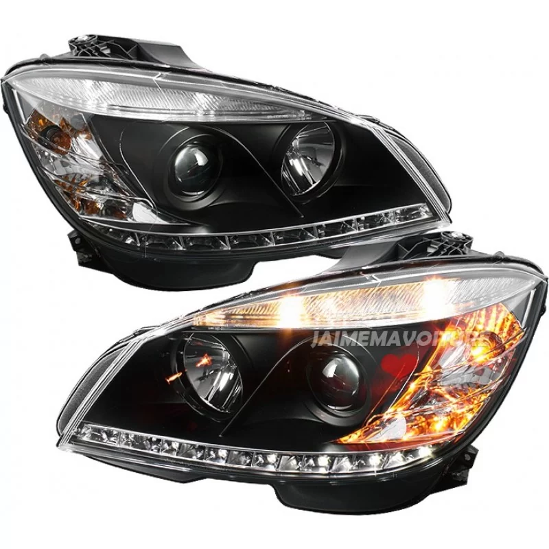 Svarta LED-frontljus Mercedes C-klass W204